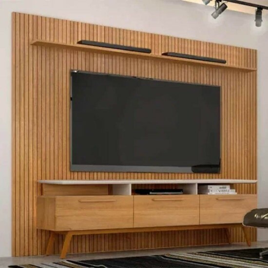 OUTLET - Rack S�o Paulo Cinamomo/Off TV at� 75 Polegadas Larg. 2.00m + Painel Frisado Curitiba Cinamomo Larg. 2.24m - Valdemoveis