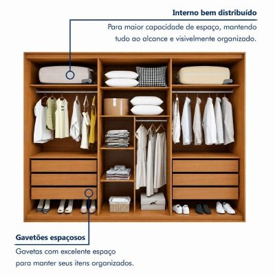Guarda-roupa Casal 2,71m Suavit� Am�ndoa Clean/Off 6 Portas 6 gavetas - Lopas