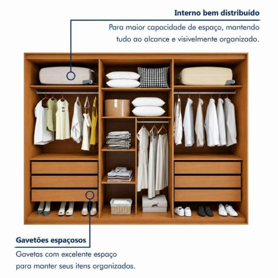 Guarda-roupa Casal 2,71m Suavit� Am�ndoa Clean/Off 6 Portas 6 gavetas - Lopas