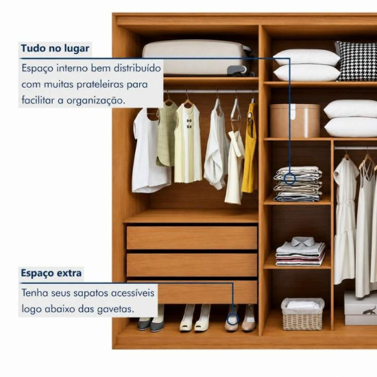 Guarda-roupa Casal 2,71m Suavit� Am�ndoa Clean/Off 6 Portas 6 gavetas - Lopas