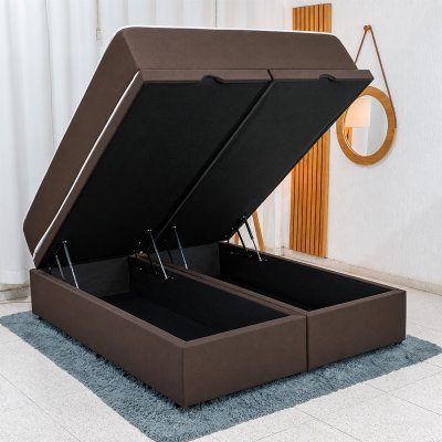 Colch�o Queen Molas Ensacadas Clean Lestespuma + Base Box Ba� Queen Confort Sued Marrom Blindado Issacar - 158x198x78