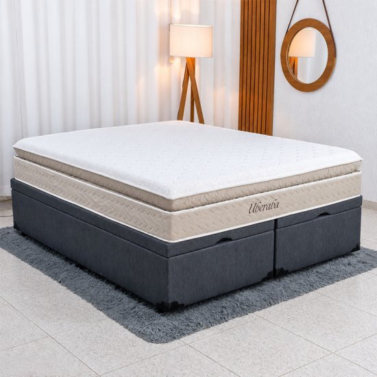 Colch�o Queen Espuma Viscoel�stica Uberaba ColchoMinas + Base Box Ba� Queen Confort Linh�o Petr�leo Blindado Issacar - 158x198x75