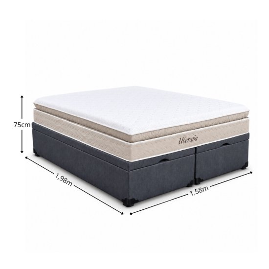 Colch�o Queen Espuma Viscoel�stica Uberaba ColchoMinas + Base Box Ba� Queen Confort Linh�o Petr�leo Blindado Issacar - 158x198x75