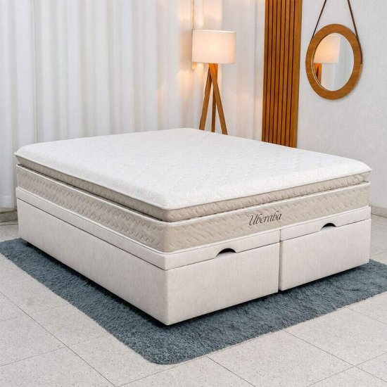 Colch�o Queen Espuma Viscoel�stica Uberaba ColchoMinas + Base Box Ba� Queen Confort Linh�o Palha Blindado Issacar - 158x198x75