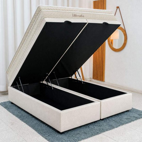 Colch�o Queen Espuma Viscoel�stica Uberaba ColchoMinas + Base Box Ba� Queen Confort Linh�o Palha Blindado Issacar - 158x198x75