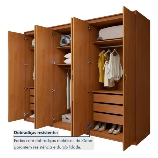 Guarda-roupa Casal 2,71m Suavit� Am�ndoa Clean 6 Portas 6 gavetas + C�moda 0,89m Suavit� Am�ndoa Clean 4 Gavetas - Lopas