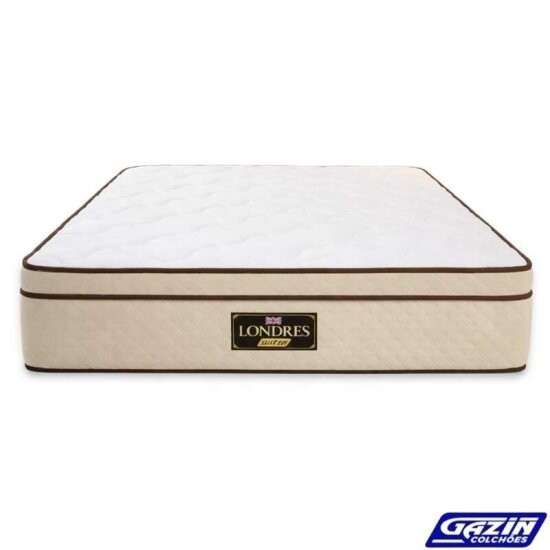 Cama Casal Esmeralda Plus Castanho/Off D Doro + Colch�o Casal Molas Ensacadas Londres Gazin 138x188x32 cm | Suporta at� 240kg