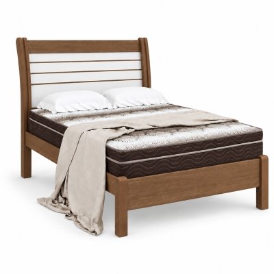 Cama Casal Esmeralda Plus Castanho/Off - D Doro + Mesa de Cabeceira New Athos Castanho/Off com 2 Gavetas - D Doro + Colch�o Casal Ortop�dico Light Ortobom 138x188x25 cm | Suporta at� 260kg