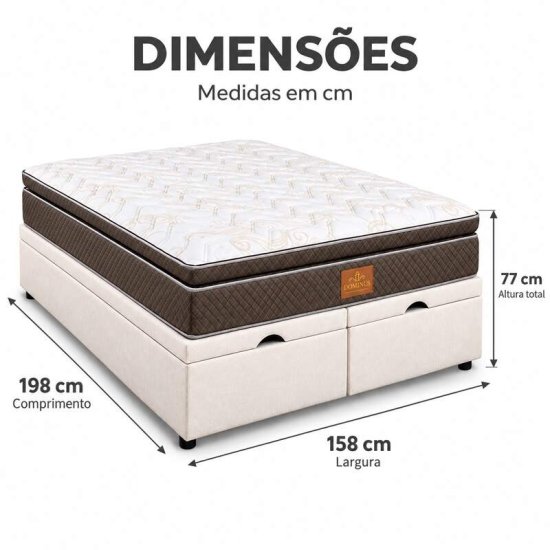 Colch�o Queen Dominus Gold Plus Paropas + Base Box Ba� Queen Confort Linh�o Palha Blindado Issacar - 158x198x77