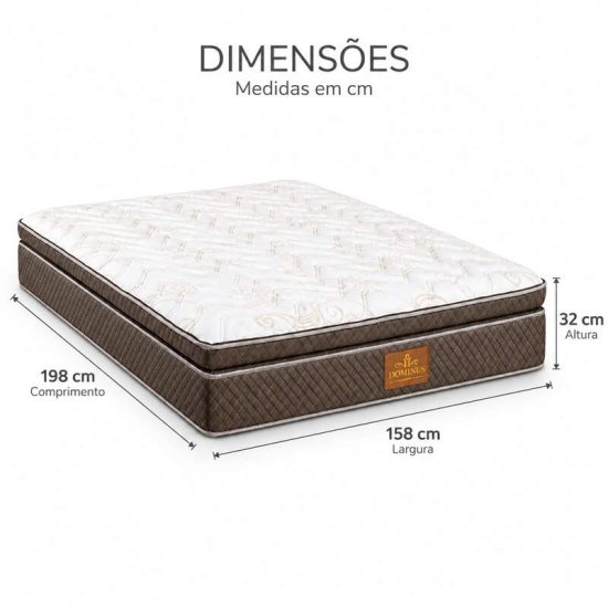 Colch�o Queen Dominus Gold Plus Paropas + Base Box Ba� Queen Confort Linh�o Palha Blindado Issacar - 158x198x77