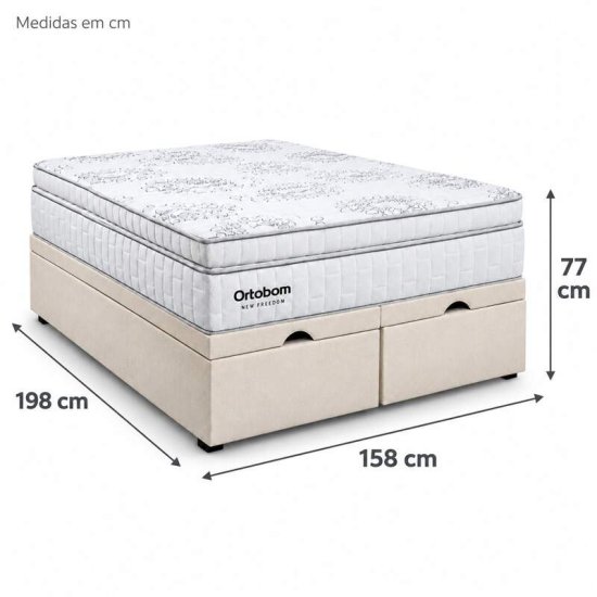 Colch�o Queen Molas Ensacadas New Freedom Ortobom + Base Box Ba� Queen Confort Linh�o Palha Blindado Issacar - 158x198x77
