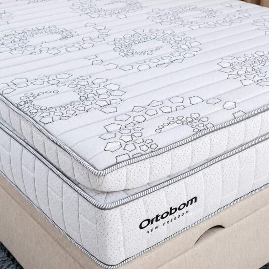 Colch�o Queen Molas Ensacadas New Freedom Ortobom + Base Box Ba� Queen Confort Linh�o Palha Blindado Issacar - 158x198x77