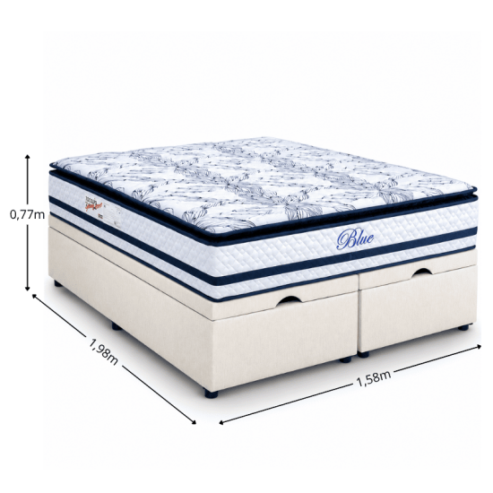 Colch�o Queen Molas Ensacadas Blue Paropas + Base Box Ba� Queen Confort Linh�o Palha Blindado Issacar - 158x198x77
