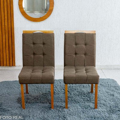 Caixa 2 Cadeiras Sophia Linho Marrom 207 Estrutura Madeira WM Decor - Entregue Montada