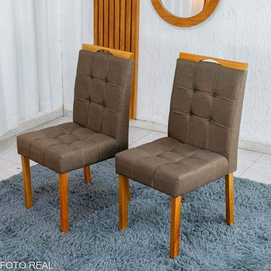 Caixa 2 Cadeiras Sophia Linho Marrom 207 Estrutura Madeira WM Decor - Entregue Montada