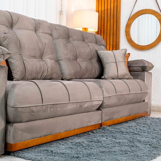 Sof� Retr�til Reclin�vel Verona 2,90m Veludo Capuccino 02 - Molas Ensacadas