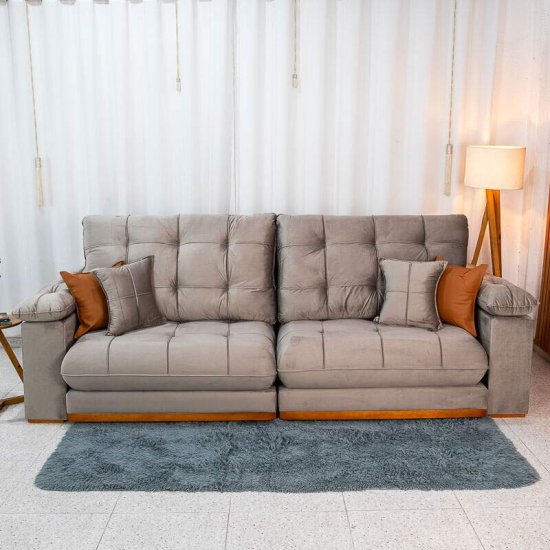 Sof� Retr�til Reclin�vel Verona 2,90m Veludo Capuccino 02 - Molas Ensacadas