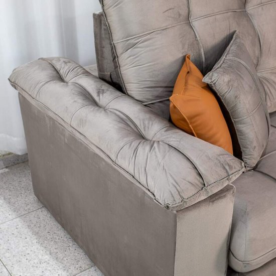 Sof� Retr�til Reclin�vel Verona 2,90m Veludo Capuccino 02 - Molas Ensacadas