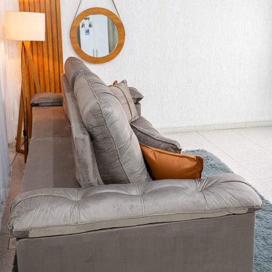 Sof� Retr�til Reclin�vel Verona 2,90m Veludo Capuccino 02 - Molas Ensacadas