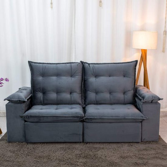 Sof� Retr�til Reclin�vel Lexus 2,10m Veludo Chumbo K038 - Molas Ensacadas