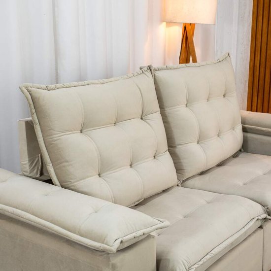 Sof� Retr�til Reclin�vel Lexus 2,10m Veludo Bege K045 - Molas Ensacadas