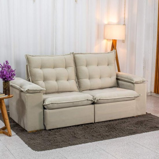 Sof� Retr�til Reclin�vel Lexus 2,10m Veludo Bege K045 - Molas Ensacadas