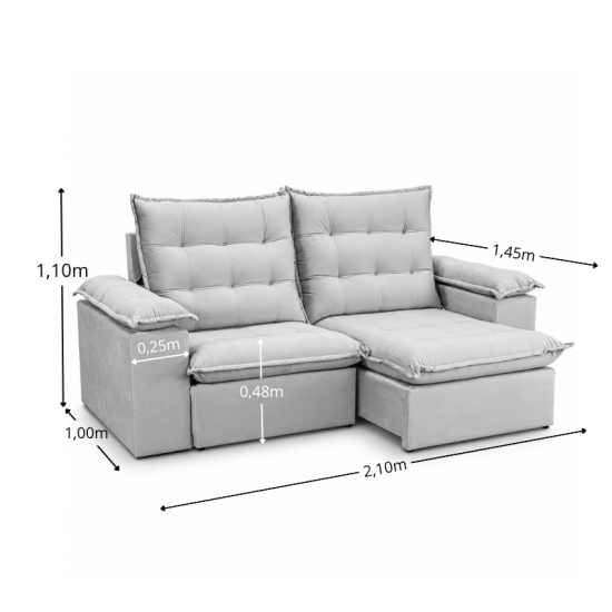 Sof� Retr�til Reclin�vel Lexus 2,10m Veludo Cinza K043 - Molas Ensacadas