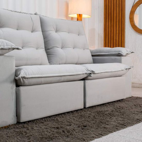 Sof� Retr�til Reclin�vel Lexus 2,10m Veludo Cinza K043 - Molas Ensacadas