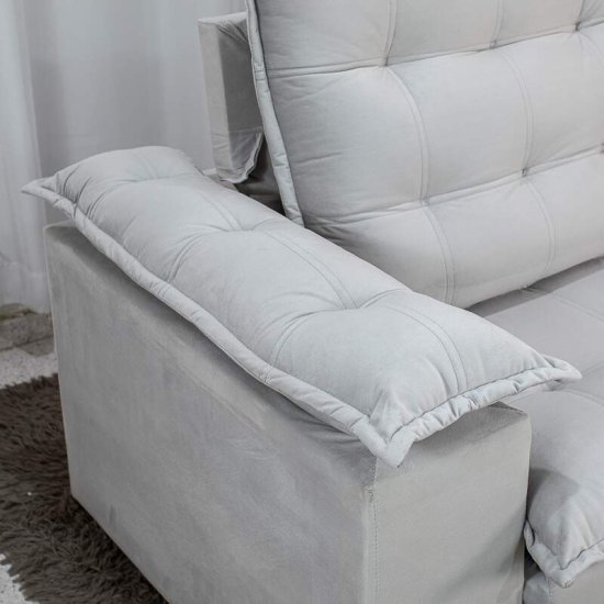 Sof� Retr�til Reclin�vel Lexus 2,10m Veludo Cinza K043 - Molas Ensacadas