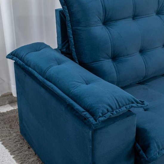Sof� Retr�til Reclin�vel Lexus 2,10m Veludo Azul K032 - Molas Ensacadas