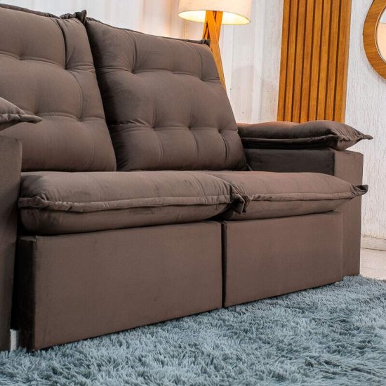 Sof� Retr�til Reclin�vel Lexus 2,10m Veludo Marrom D4461 - Molas Ensacadas