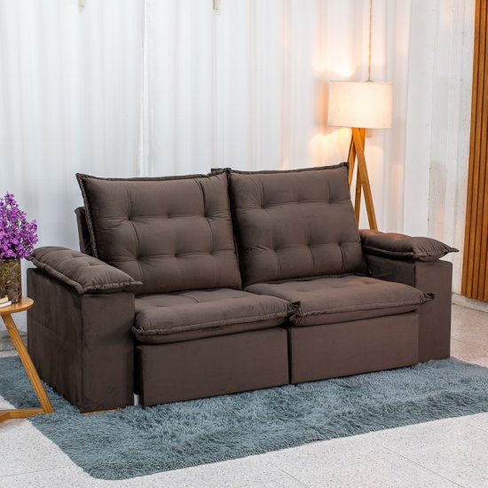 Sof� Retr�til Reclin�vel Lexus 2,10m Veludo Marrom D4461 - Molas Ensacadas