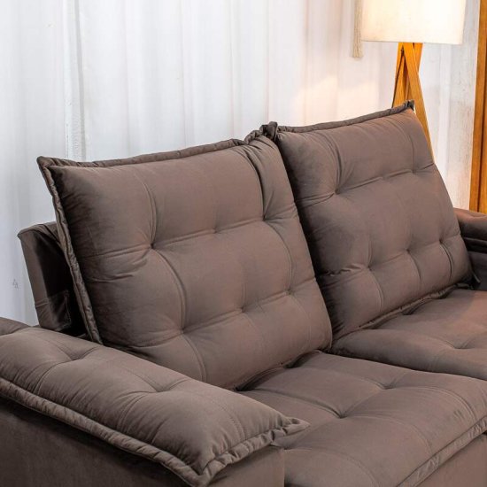 Sof� Retr�til Reclin�vel Lexus 2,10m Veludo Marrom D4461 - Molas Ensacadas