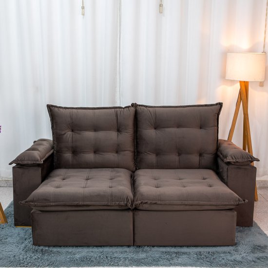 Sof� Retr�til Reclin�vel Lexus 2,10m Veludo Marrom D4461 - Molas Ensacadas