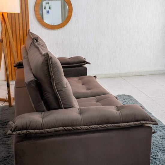 Sof� Retr�til Reclin�vel Lexus 2,10m Veludo Marrom D4461 - Molas Ensacadas