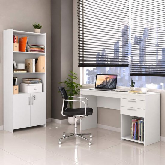 Combo Multiuso 0,70m Escrit�rio 2 Portas + Mesa 1,21m Office NT 51015 Branco - Not�vel
