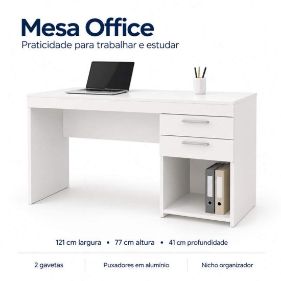 Combo Multiuso 0,70m Escrit�rio 2 Portas + Mesa 1,21m Office NT 51015 Branco - Not�vel