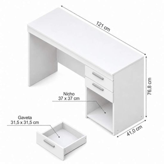 Combo Multiuso 0,70m Escrit�rio 2 Portas + Mesa 1,21m Office NT 51015 Branco - Not�vel