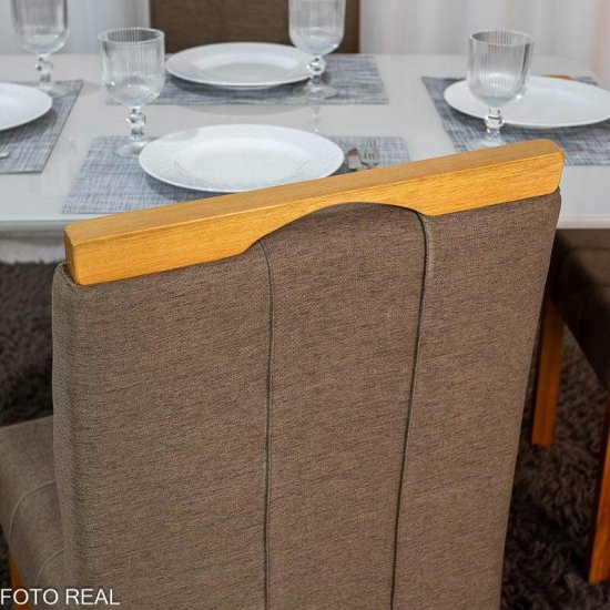Mesa de Jantar Moscou 120x80 Vidro Off Base Cinamomo Minas Plac + 4 Cadeiras Sophia Linho Marrom 207 Estrutura Madeira WM Decor - Entregue Montada