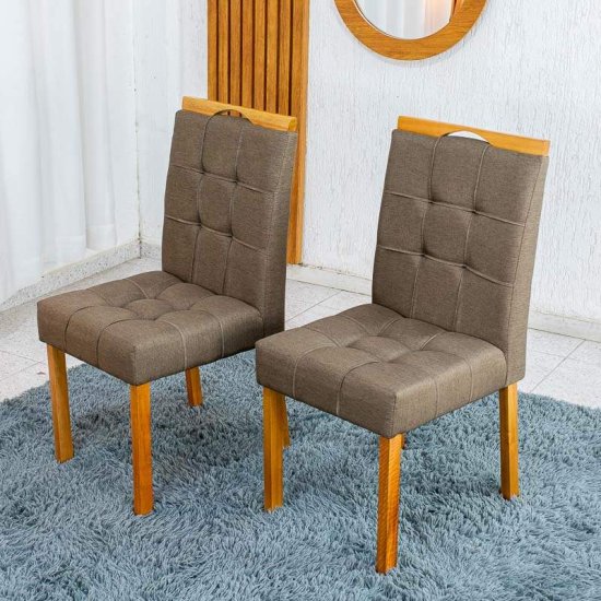 Mesa de Jantar Moscou 120x80 Vidro Off Base Cinamomo Minas Plac + 4 Cadeiras Sophia Linho Marrom 207 Estrutura Madeira WM Decor - Entregue Montada