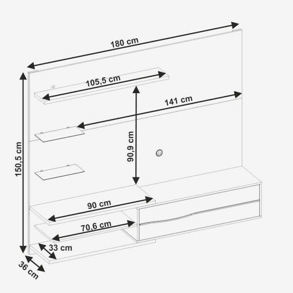 Painel NT 1115 Freij/Preto C/ Led TV at 60 Polegadas Larg. 1.80m - Notvel