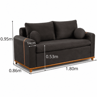 Sof� 3 Lugares Kievi Veludo Marrom A17 - 1,80m