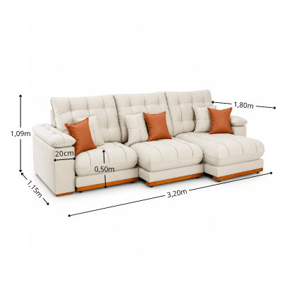 Sof� Retr�til Reclin�vel Verona 3,20m Veludo Bege - Molas Ensacadas