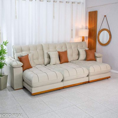 Sof� Retr�til Reclin�vel Verona 3,20m Veludo Bege - Molas Ensacadas