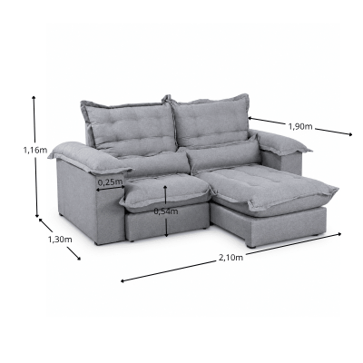 Sof� Retr�til Reclin�vel Maldivas 2,10m Linho Cinza A59