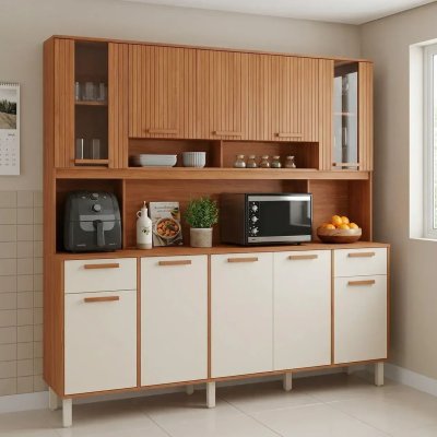 Kit Cozinha 2,00m Itafriz Cinamomo/Off 71/72/73 10 Portas 2 Gaveta - Itatiaia