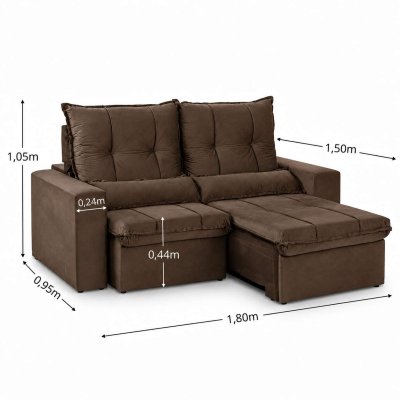 Sof� Retr�til Reclin�vel Catar 1,80m Veludo Marrom A17