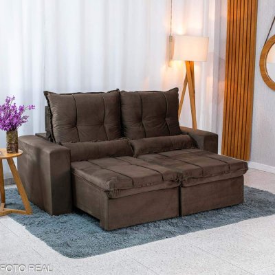 Sof� Retr�til Reclin�vel Catar 1,80m Veludo Marrom A17