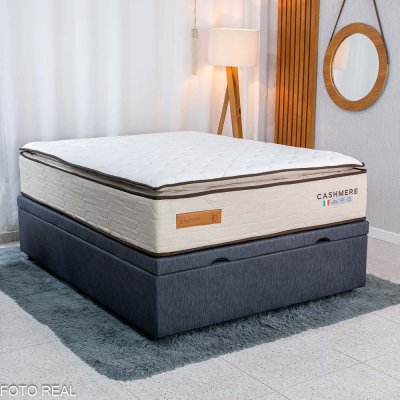 Colch�o Casal Molas Ensacadas Cashmere Bianchi + Base Box Ba� Casal Confort Linh�o Petr�leo Blindado Issacar - 138x188x80