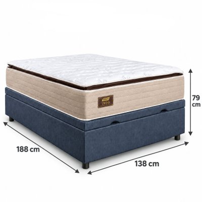 Colch�o Casal Molas Ensacadas BlueWave Twins Gazin + Base Box Ba� Casal Confort Linh�o Petr�leo Blindado Issacar - 138x188x79
